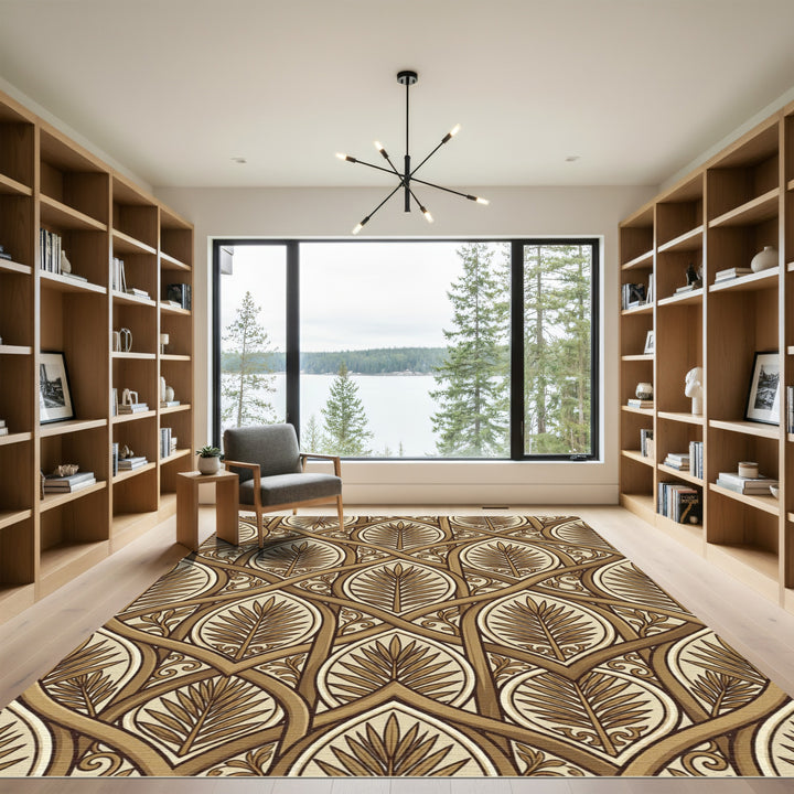 Brown Leaf Medallion Arabesque Rug
