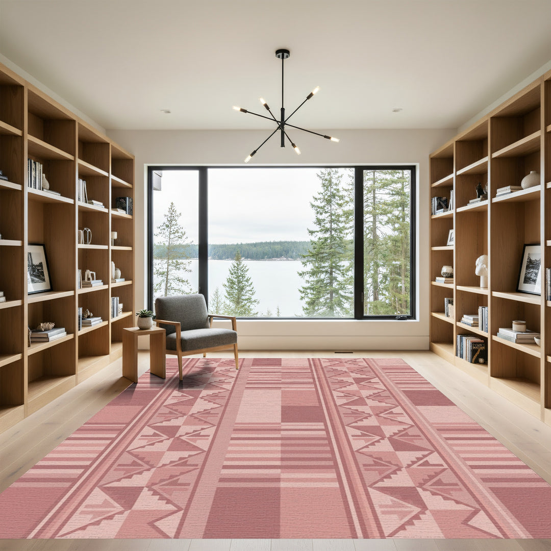 Muted Rose Geometric Staircase Stripe Rug