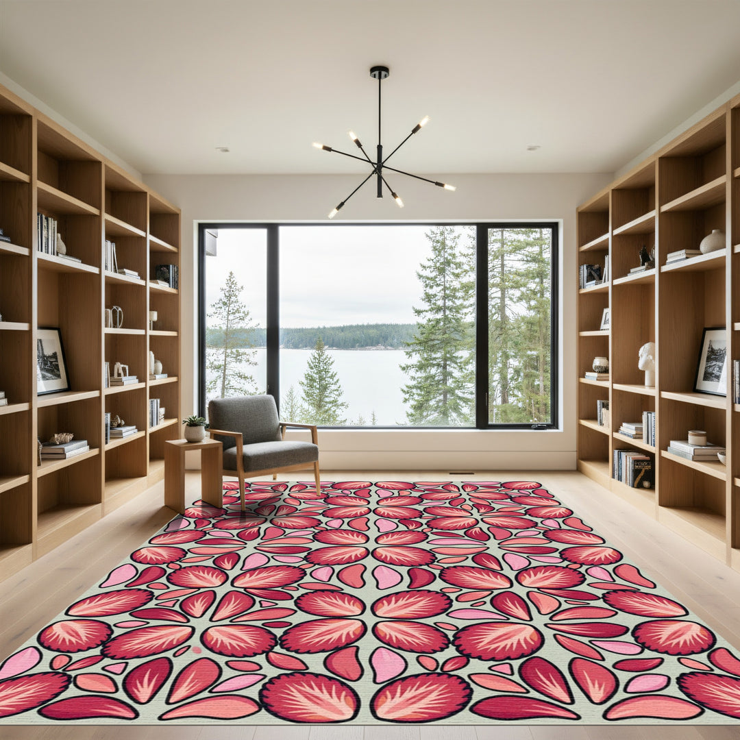 Red Pink Strawberry Slice Kaleidoscope Rug