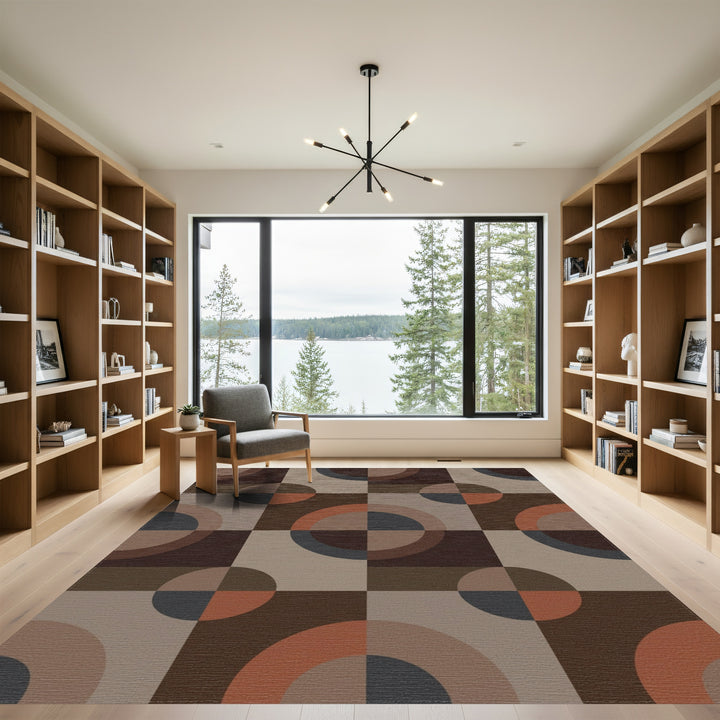 Geometric Circles Ochre Brown Grey Rug