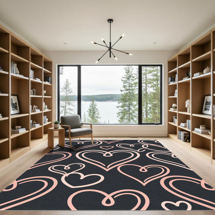 Blush Hearts Dark Charcoal Background Rug