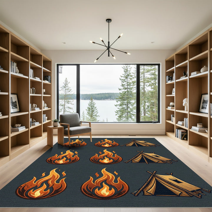 Campfire And Tent Illustration Rug