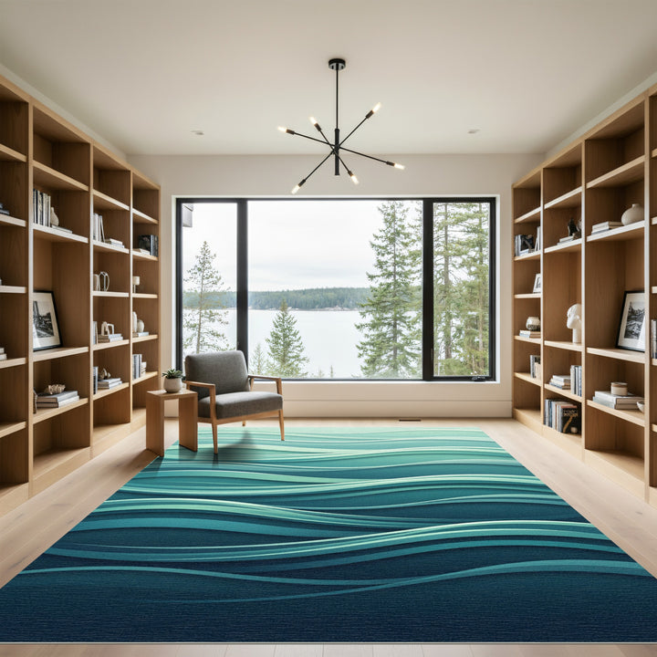 Shallow Teal Wave Layers Rug