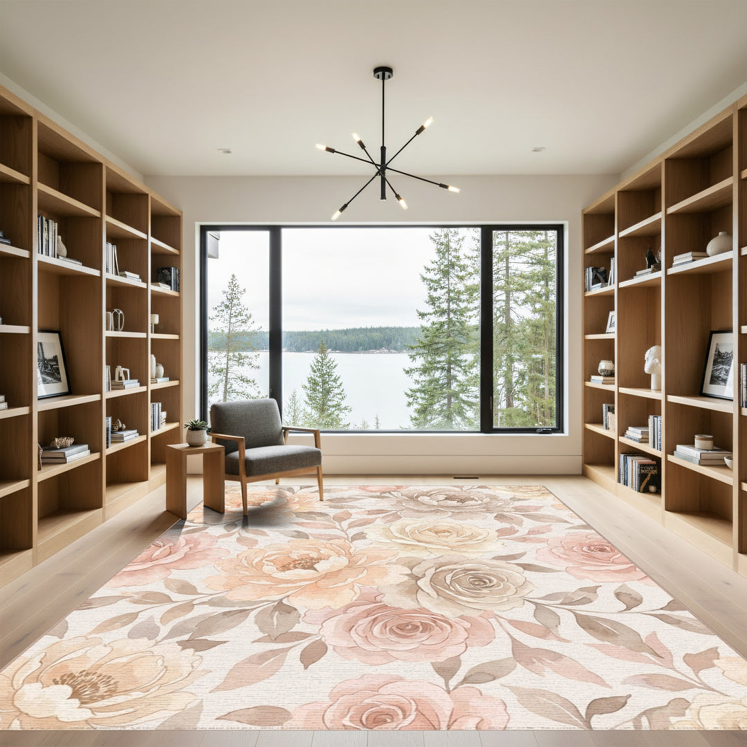 Soft Peach Mauve Floral Cluster Rug