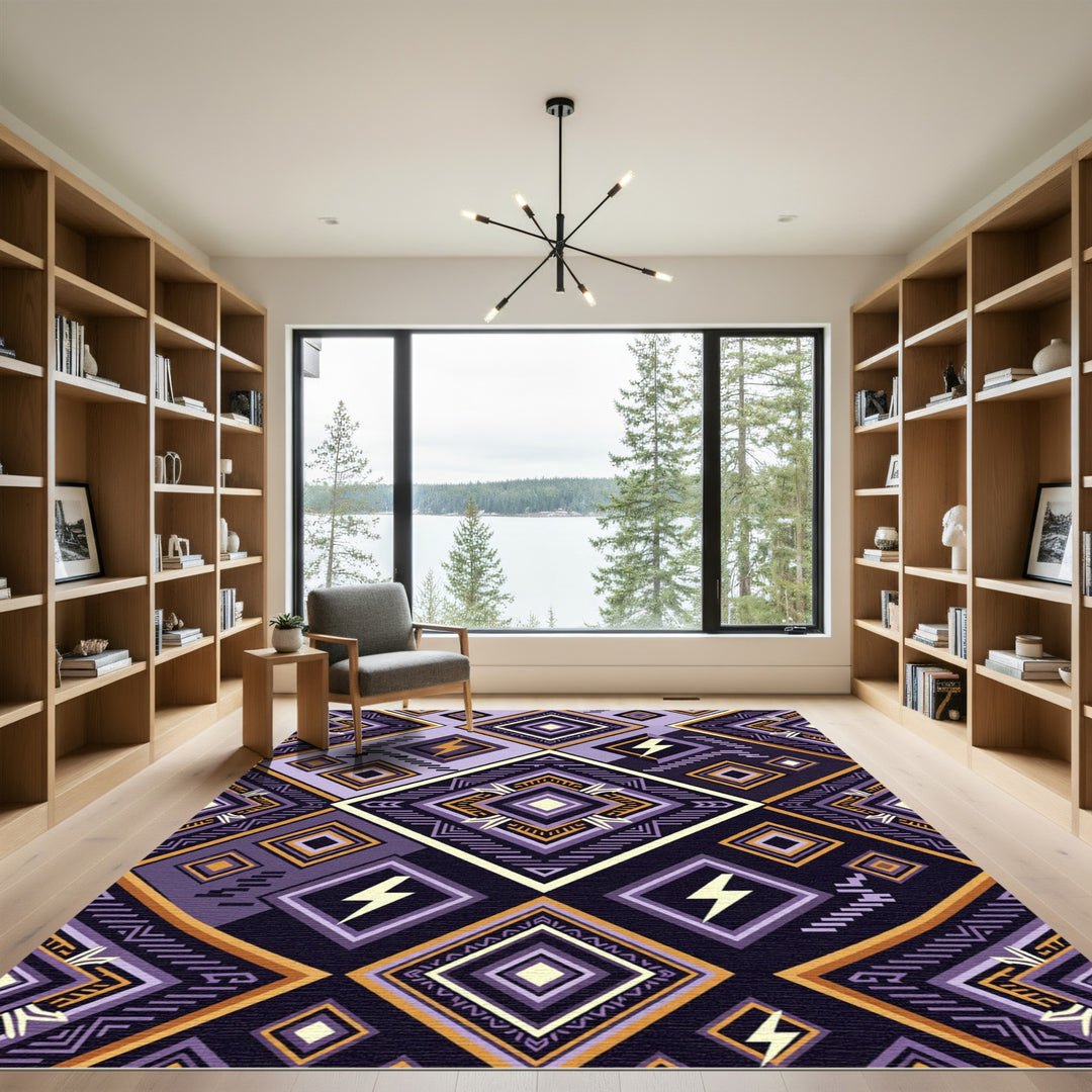 Purple Gold Lightning Diamond Geometric Rug