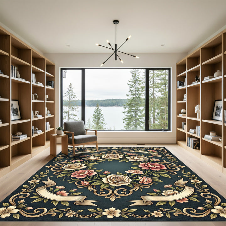 Elegant Ivory Rose Garden Border Rug