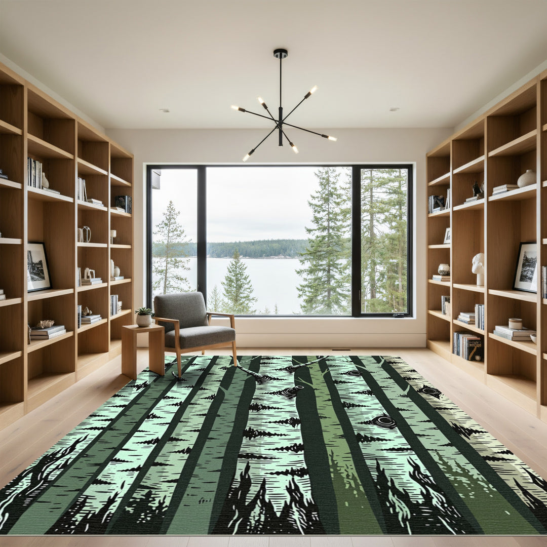 Mint Birch Forest Trees Rug