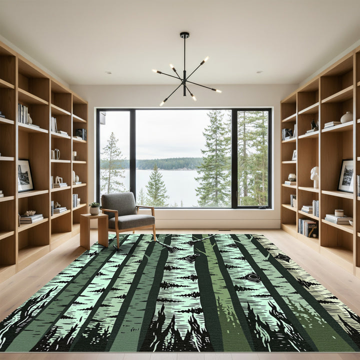 Mint Birch Forest Trees Rug
