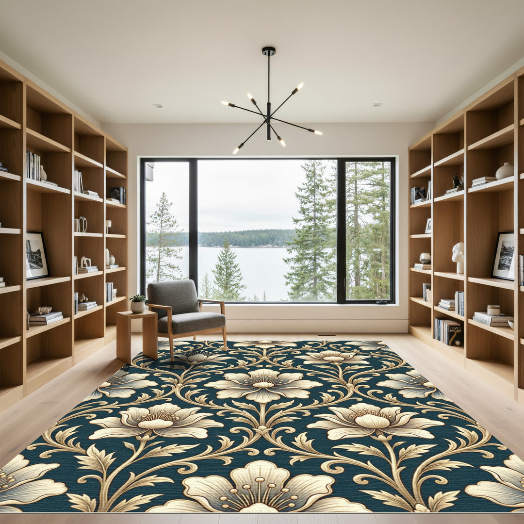 Vintage Gold Floral Damask Rug