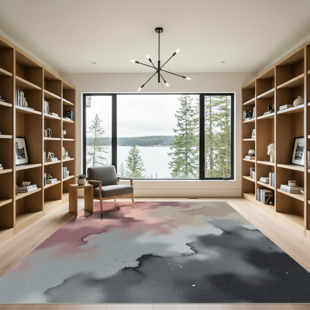Misty Rose Gray Watercolour Swirl Rug