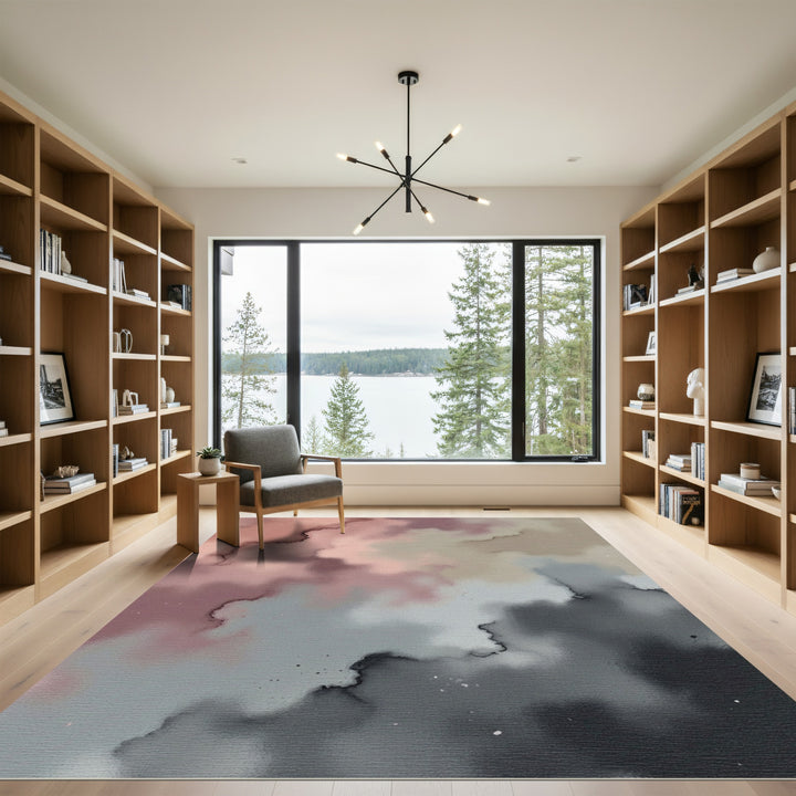 Misty Rose Gray Watercolour Swirl Rug