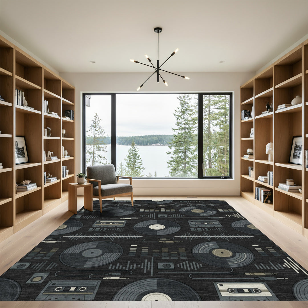 Retro Vinyl Cassette Equalizer Graphic Rug