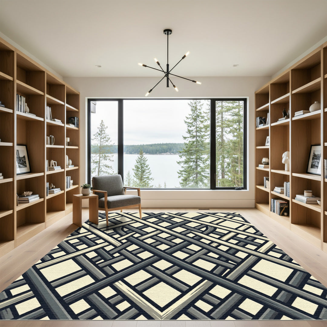 Modern Gray Interlocking Lattice Rug