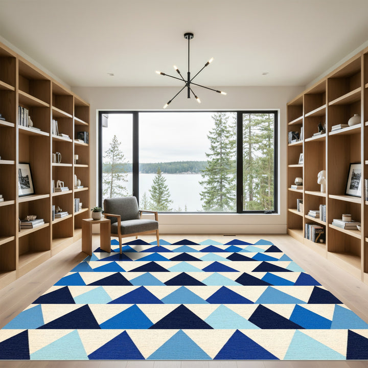 Geometric Blue Mountain Peaks Rug