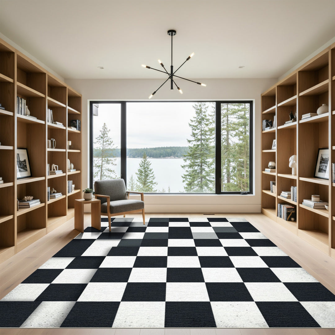 Classic Black White Checkered Rug