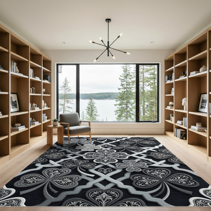 Elegant Black Clover Trellis Rug