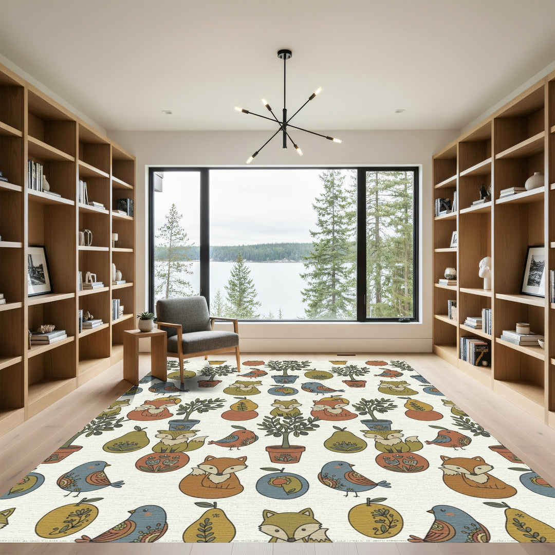 Whimsical Woodland Creatures And Olive Trees Rug