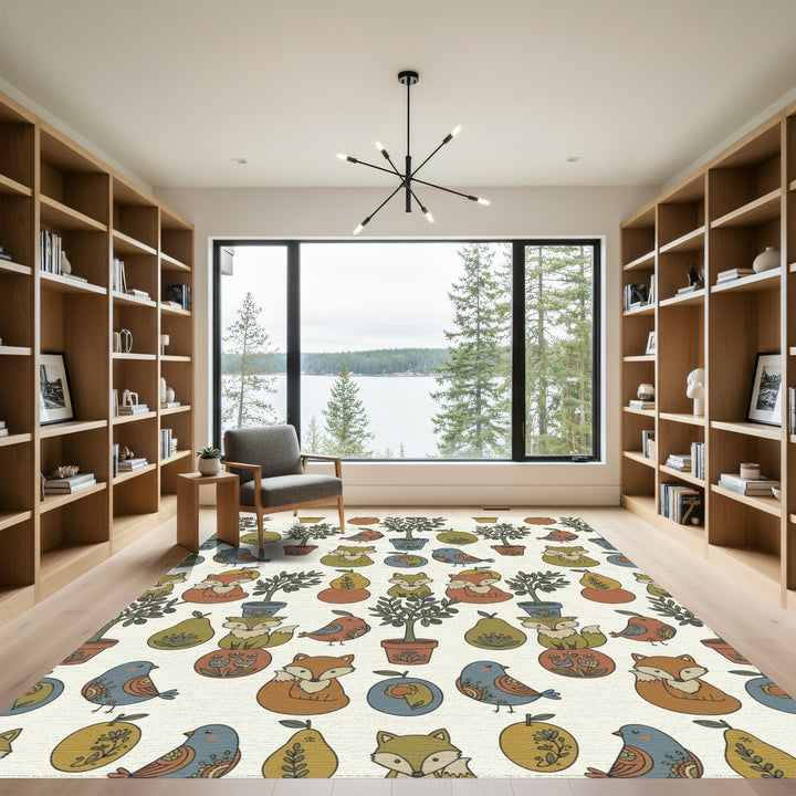 Whimsical Woodland Creatures And Olive Trees Rug