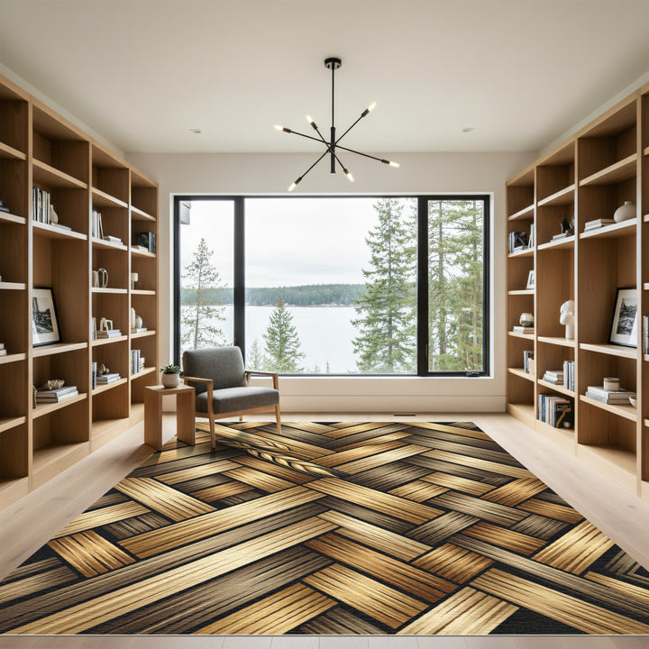 Golden Wheat Basketweave Accents Rug