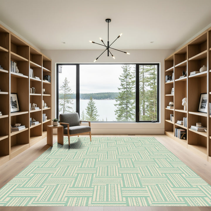 Pale Green Woven Basket Lattice Rug