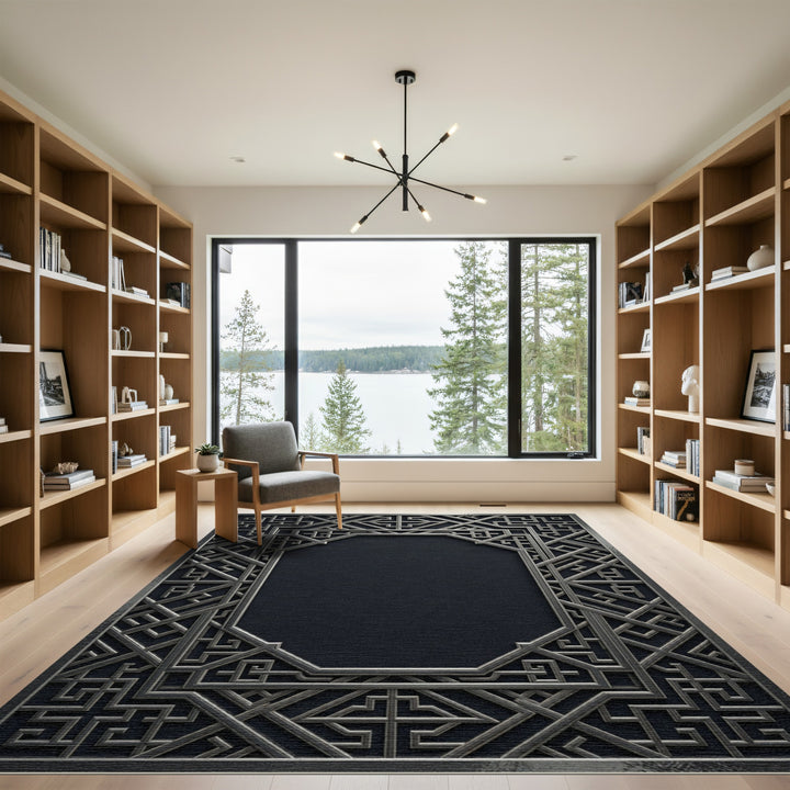 Ornate Gray Geometric Octagon Rug