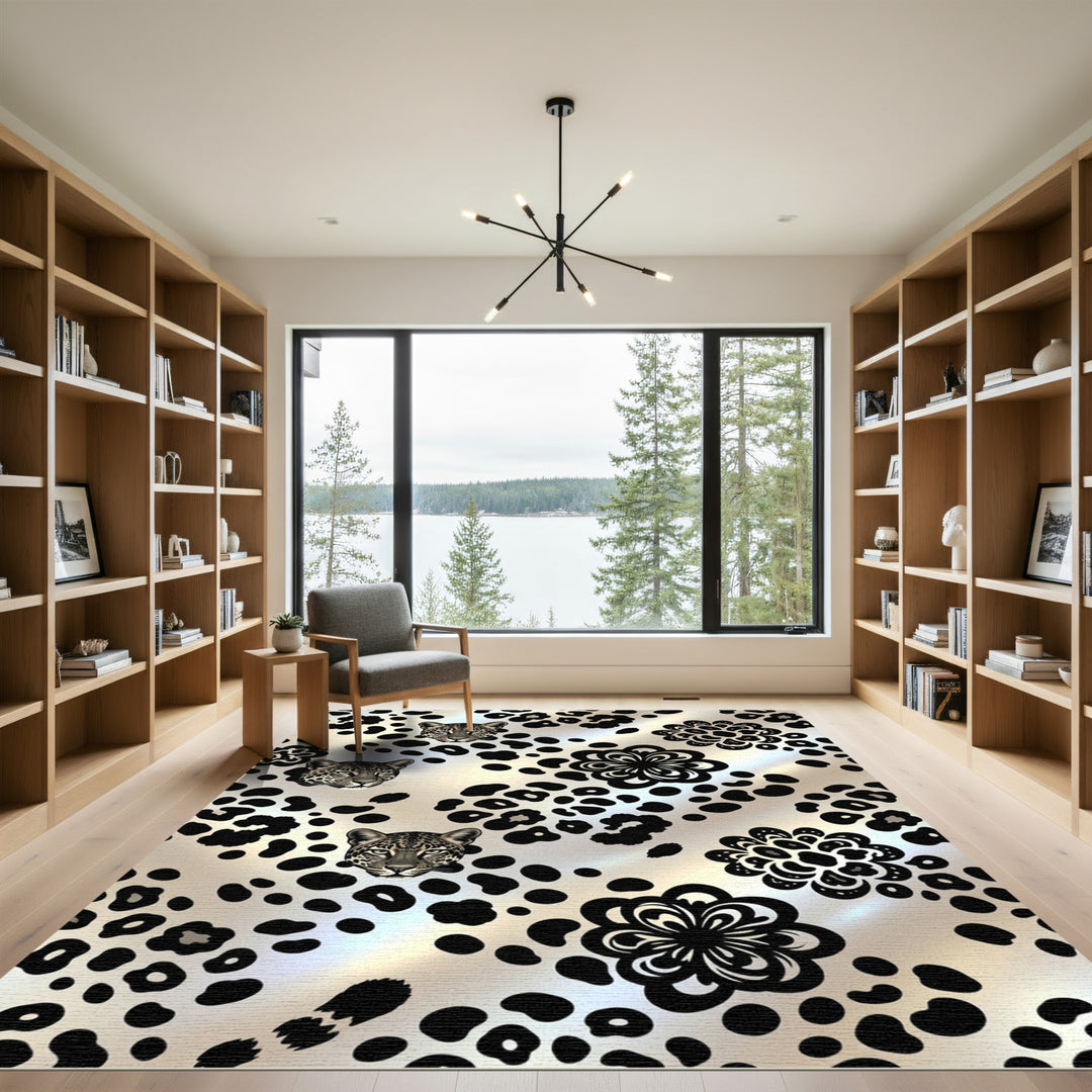 Leopard Floral Black Gold Rug
