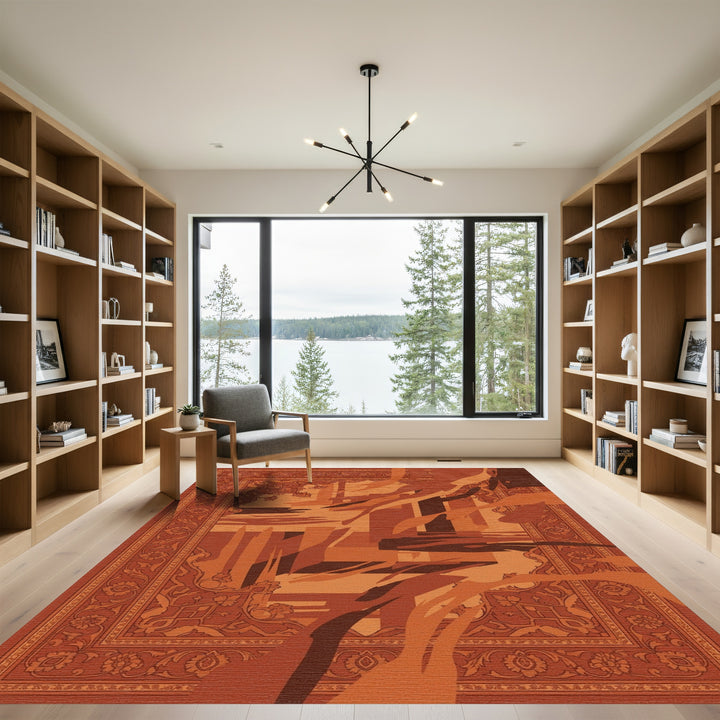 Earthy Tones Abstract Floral Frame Rug
