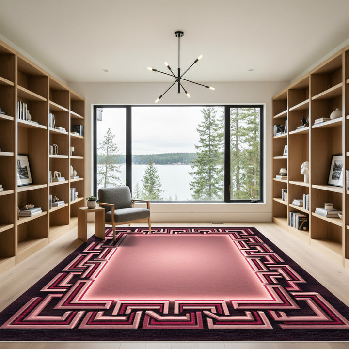 Pink Geometric Maze Border Rug