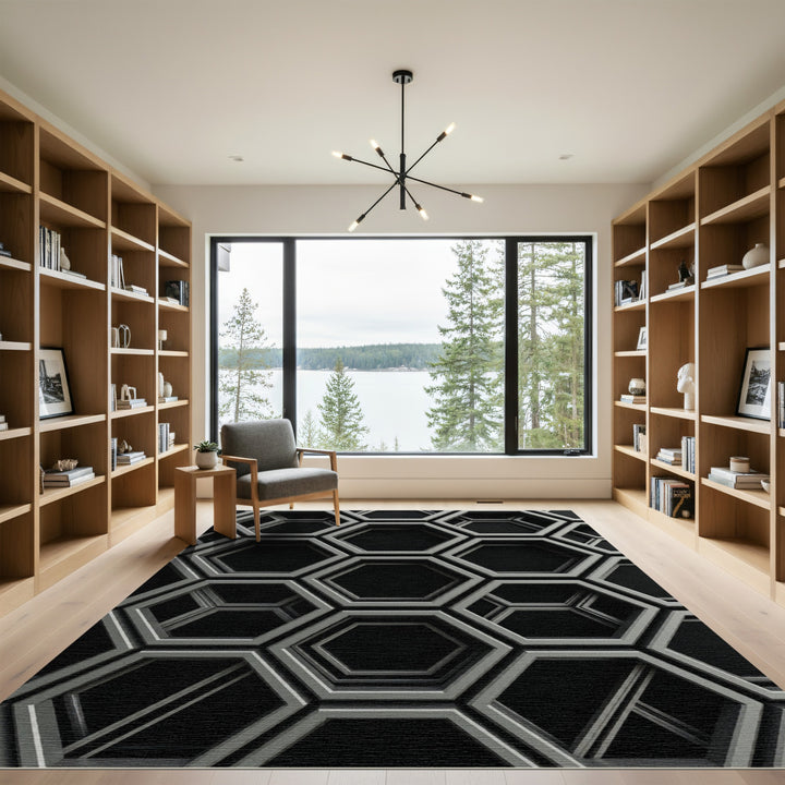 Charcoal Gray Geometric Honeycomb Rug