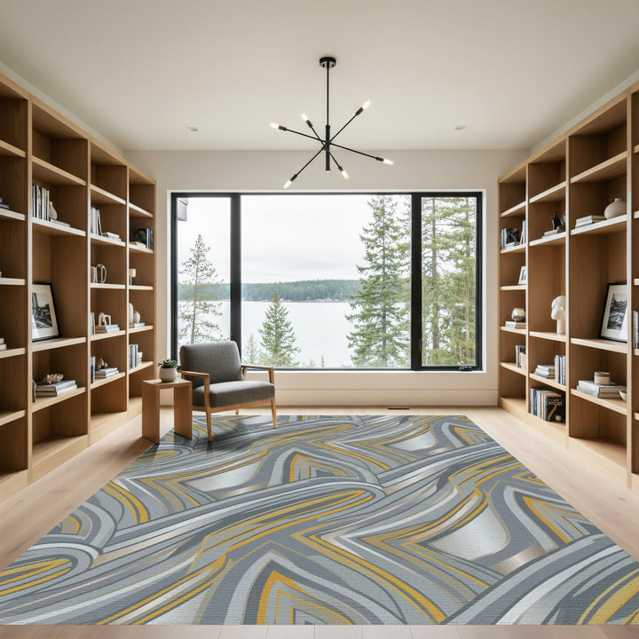 Modern Gray Gold Wavy Stripe Rug