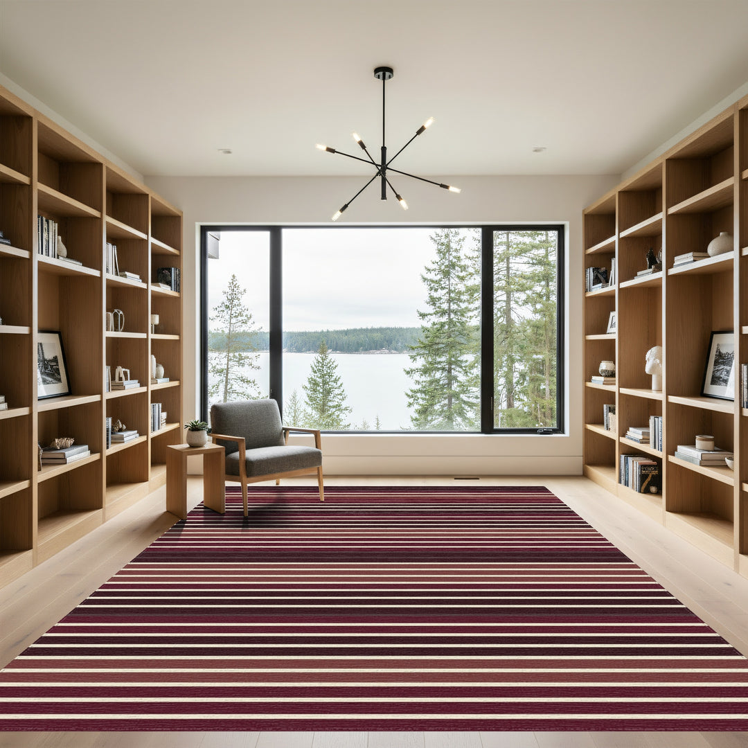 Rich Burgundy Contemporary Stripe Rug