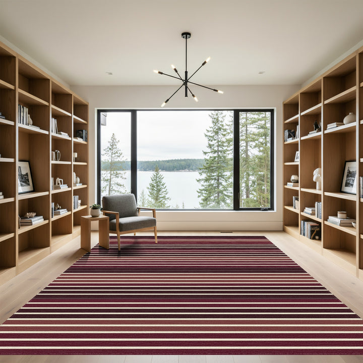 Rich Burgundy Contemporary Stripe Rug