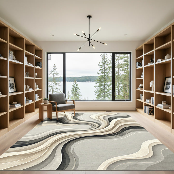 Elegant Swirling Beige Abstract Rug
