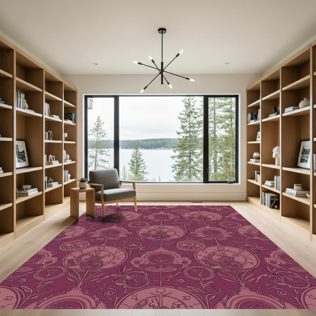 Steampunk Celestial Vine Burgundy Rug