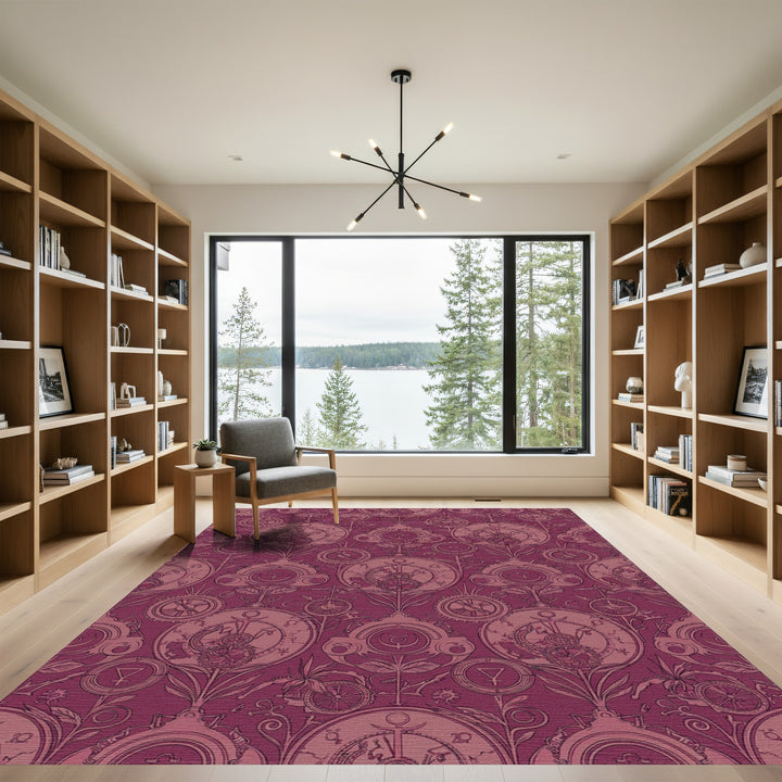 Steampunk Celestial Vine Burgundy Rug