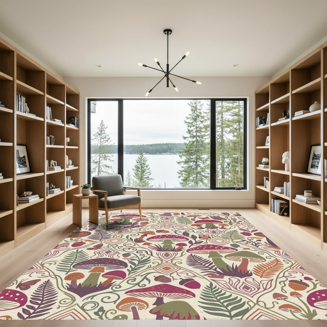 Whimsical Earthy Forest Mushroom Meadow Rug