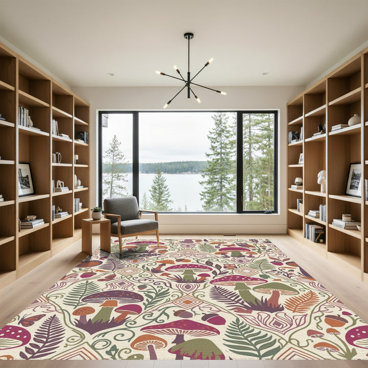 Whimsical Earthy Forest Mushroom Meadow Rug