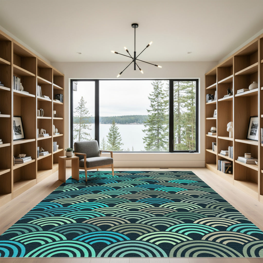 Oceanic Teal Arc Wave Rug
