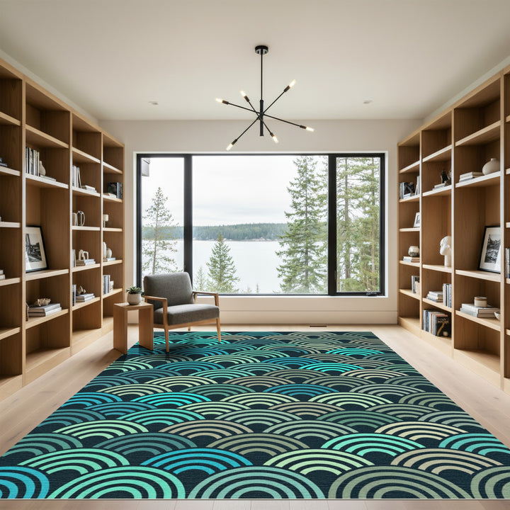 Oceanic Teal Arc Wave Rug