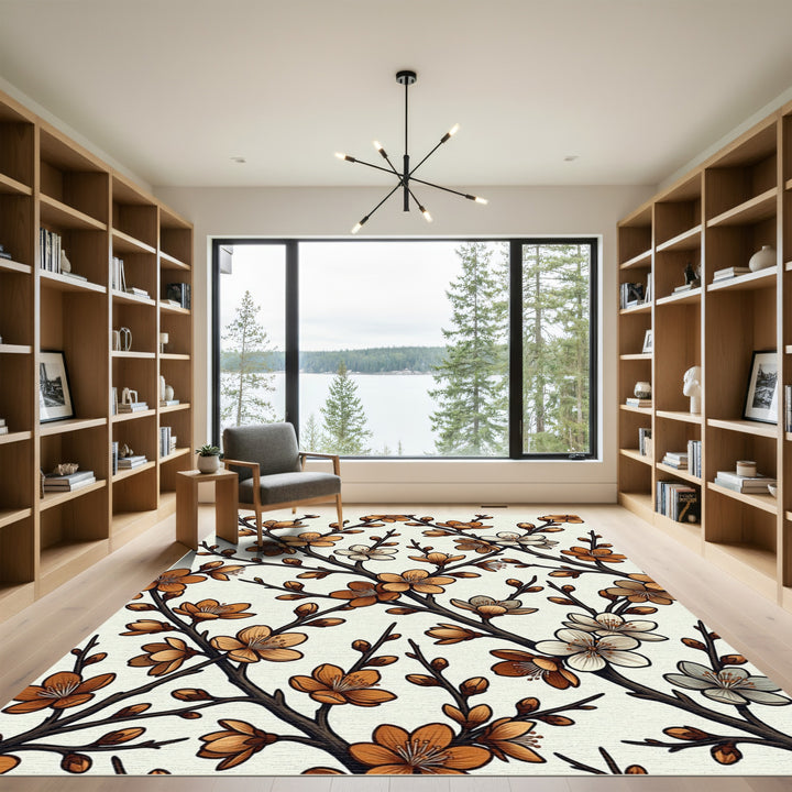Brown Cherry Blossom Branch Rug