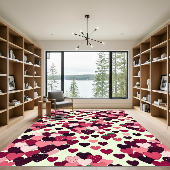 Sweet Strawberry Hearts Collage Rug