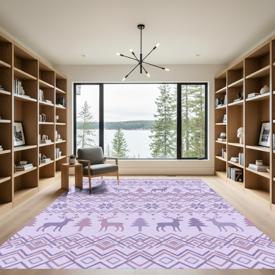 Purple Deer Winter Forest Geometric Scandinavian Rug
