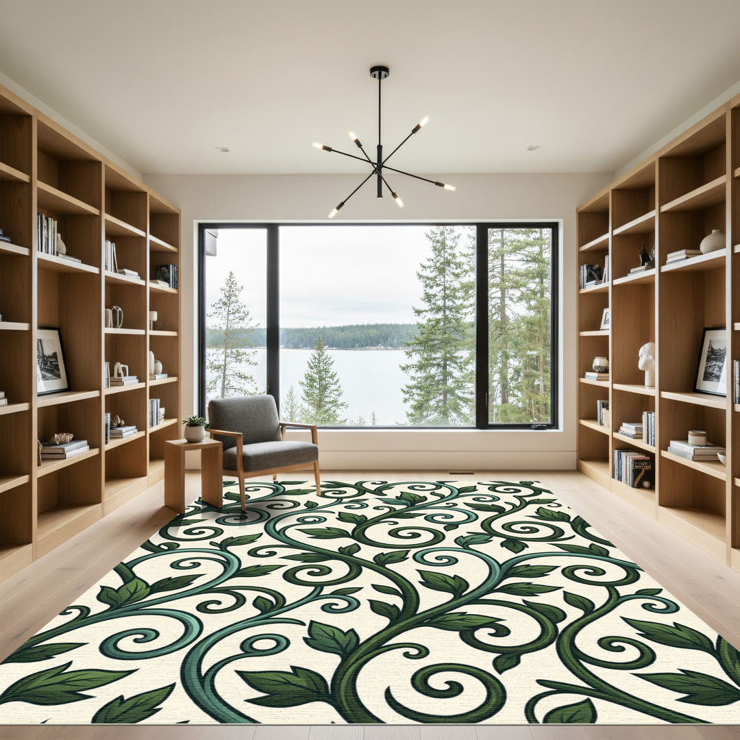 Emerald Green Swirling Vine Art Rug