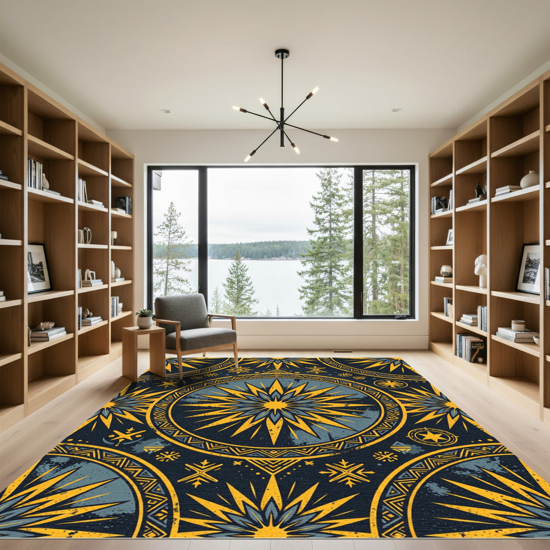 Golden Sunburst Circle Medallion Rug