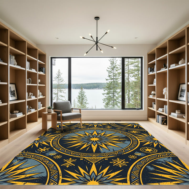 Golden Sunburst Circle Medallion Rug