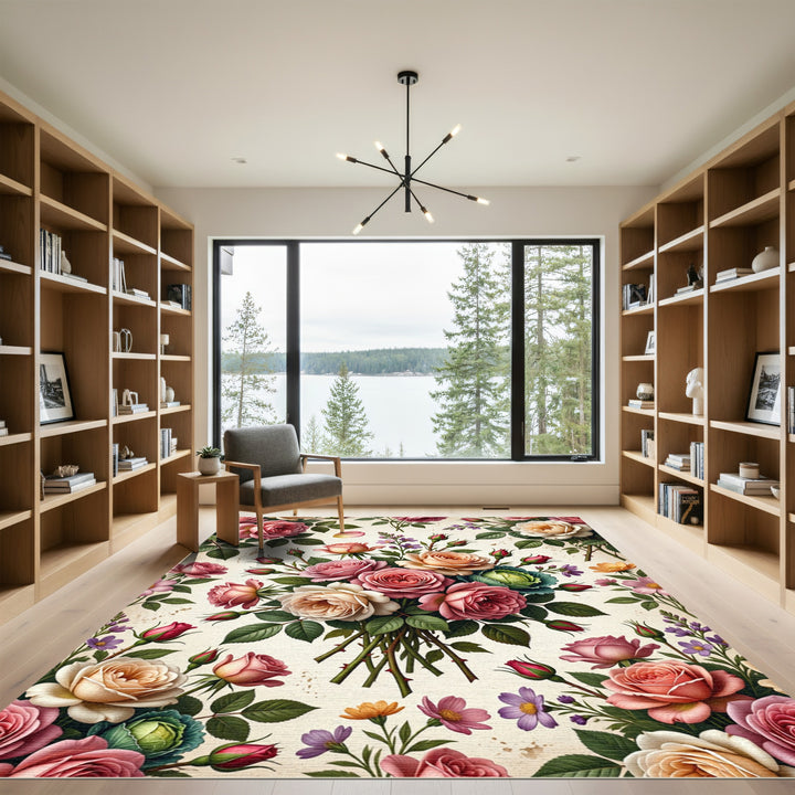Vintage Rose Bouquet Floral Rug