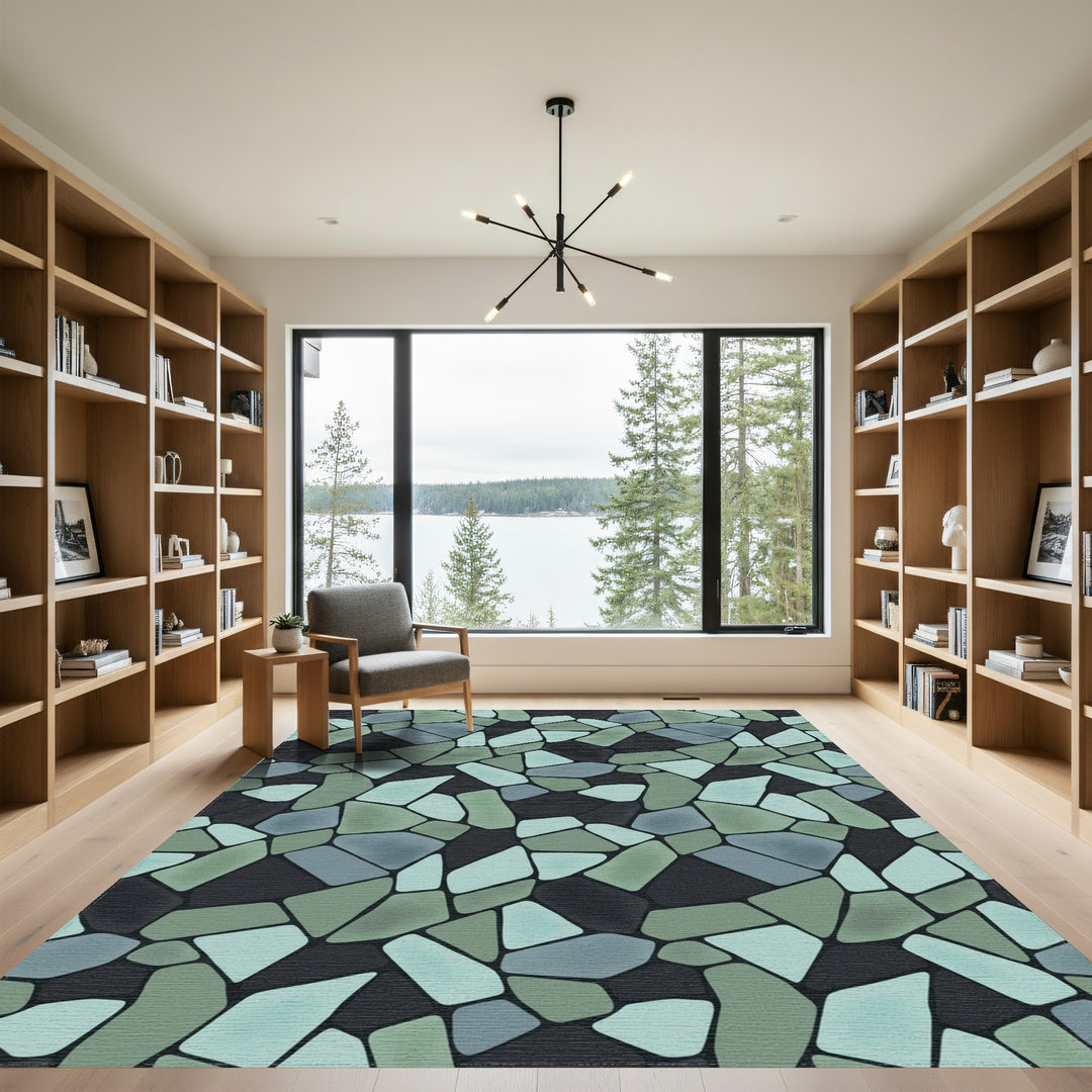 Irregular Stone mosaic Blue Green Rug