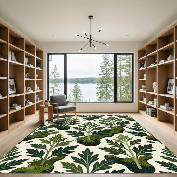 Green Leafy Foliage Artful Arrangement Rug