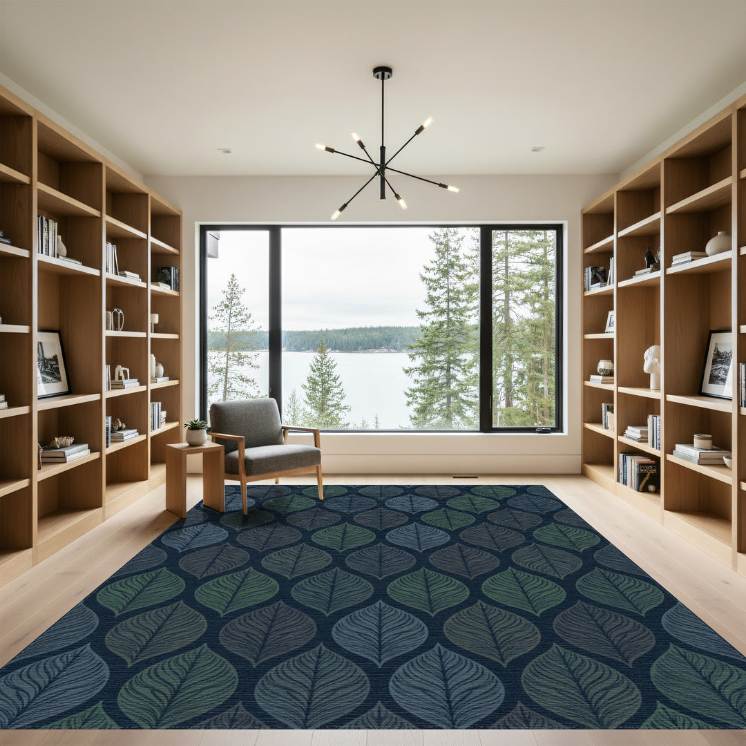 Deep Blue Green Leafy Repeats Rug