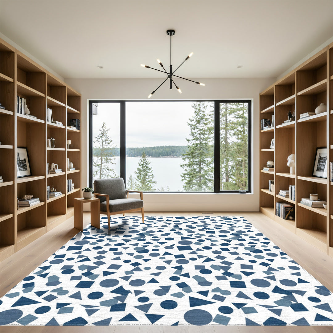 Dark Blue Geometric Shapes Collage Rug